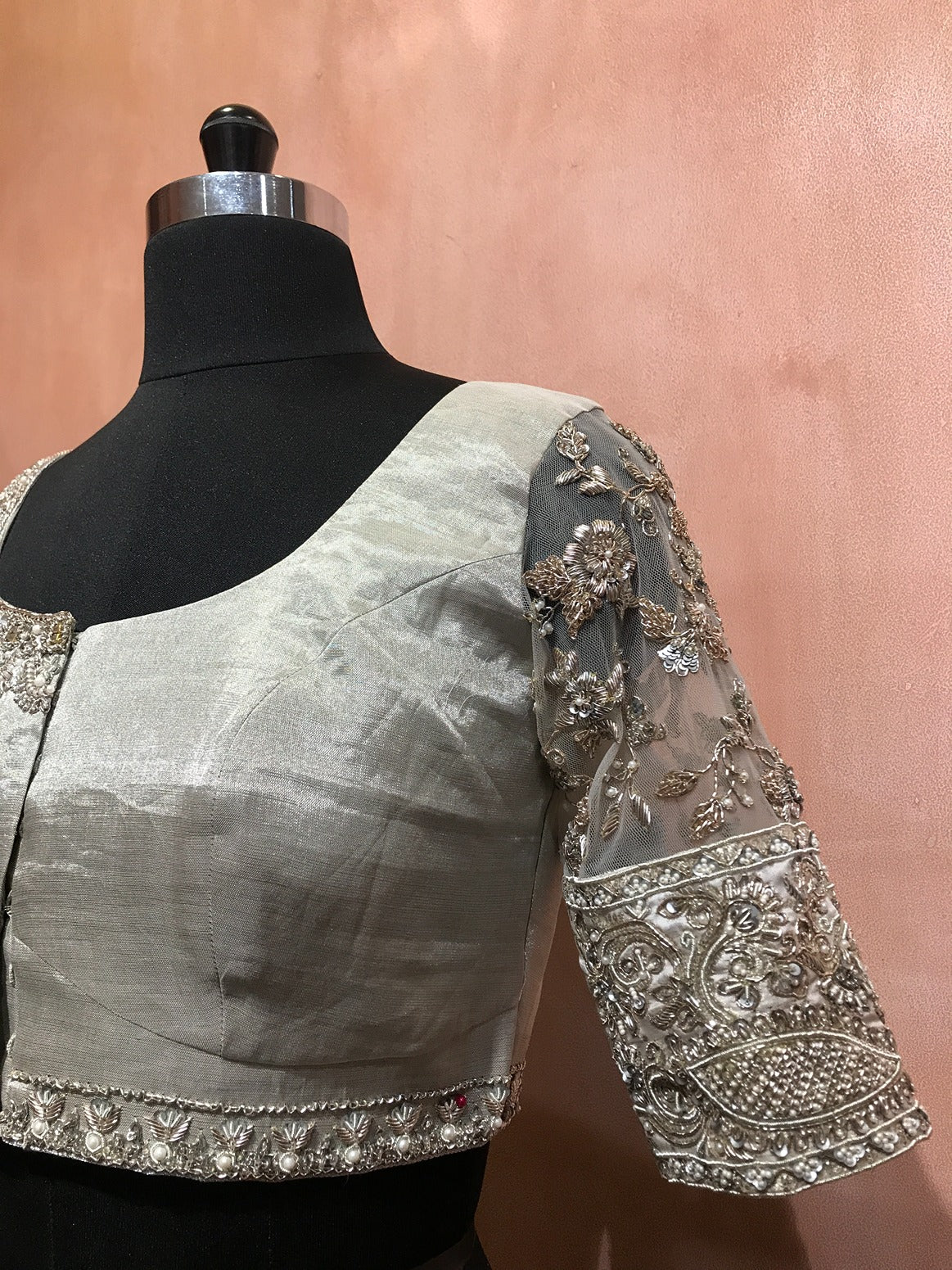 Silver tissue zardosi blouse