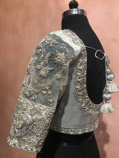 Silver tissue zardosi blouse