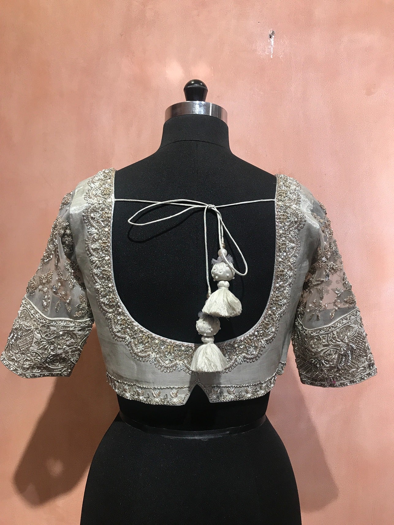 Silver tissue zardosi blouse