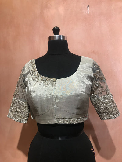 Silver tissue zardosi blouse