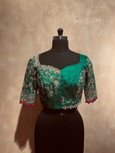 Jewel neck zardosi floral blouse