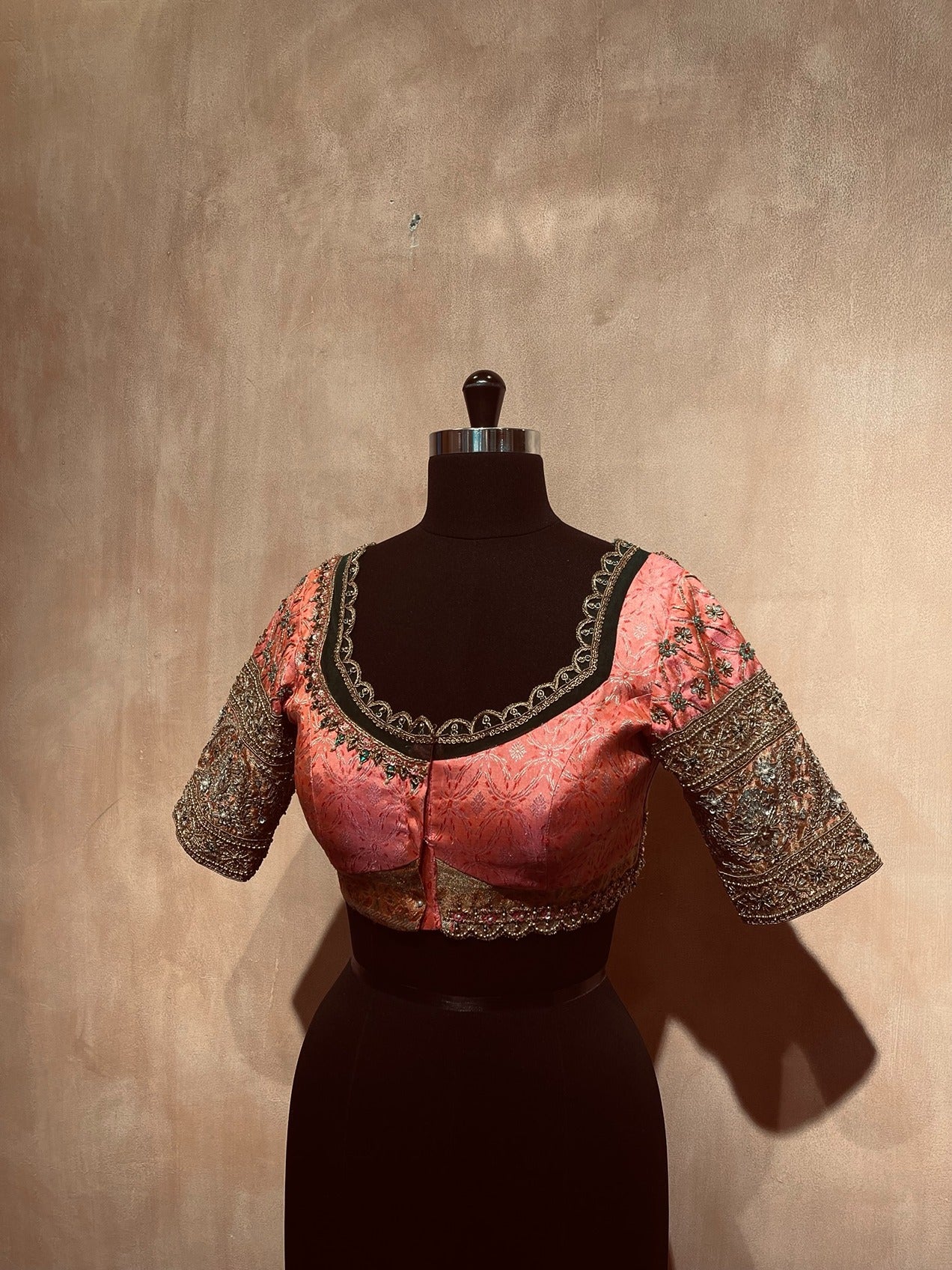 Intricate zardosi & tulle neck blouse