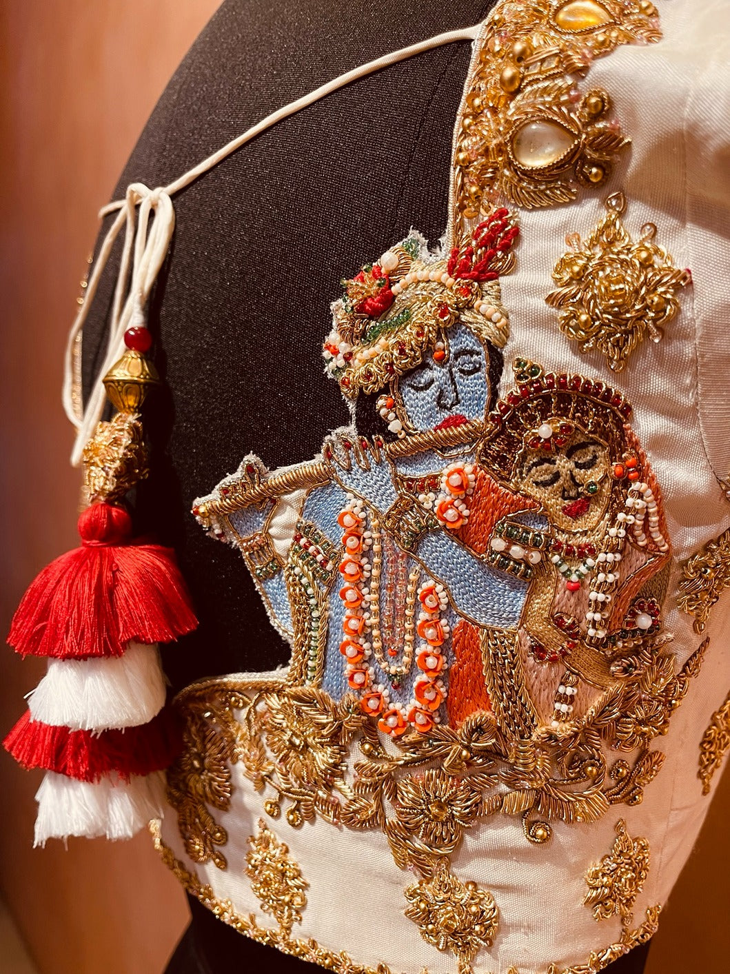 Intricate Radha Krishna embroidered blouse