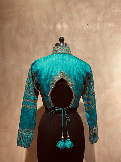 Zari embroidered high collar blouse