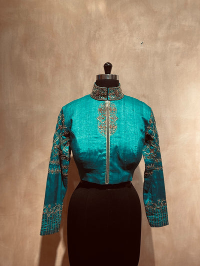 Zari embroidered high collar blouse
