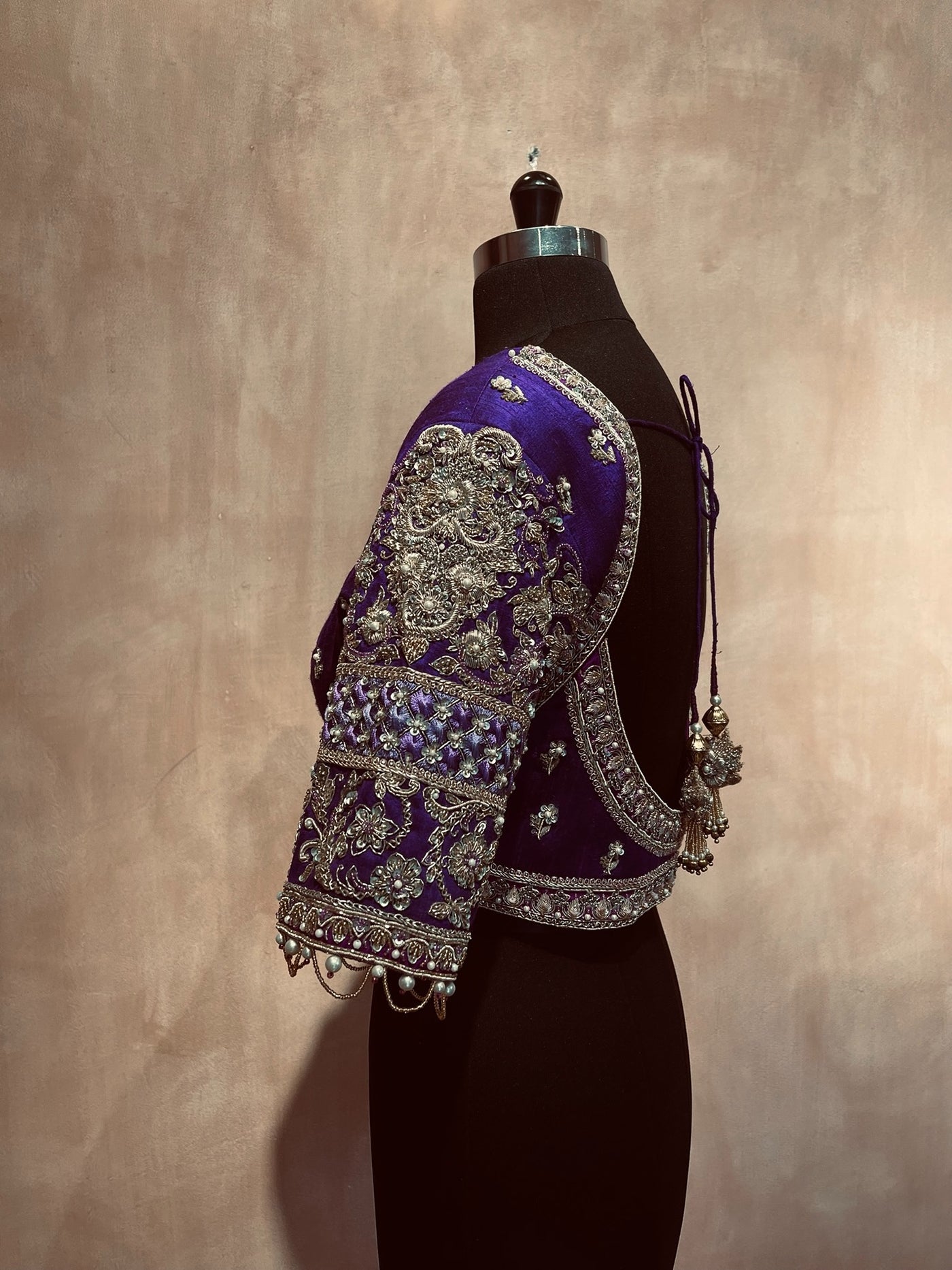 Elegant purple intricate sleeve blouse