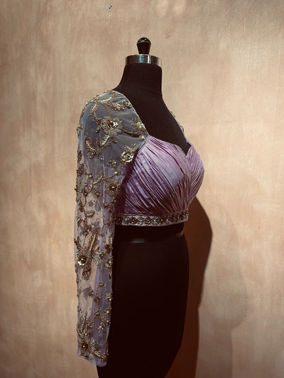 Draped silk blouse with floral veins