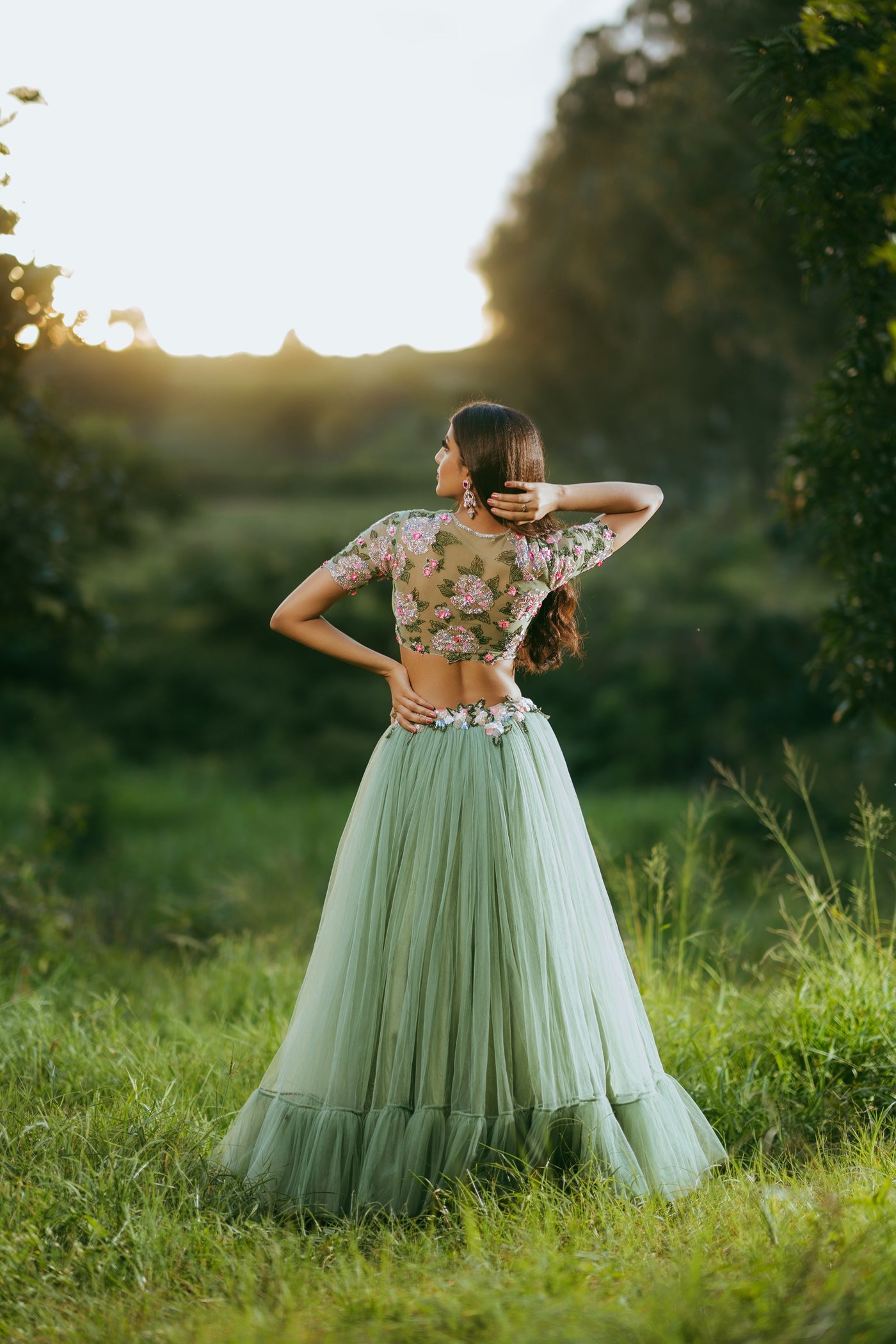 Bayberry- Tulle Lehanga Crop Top