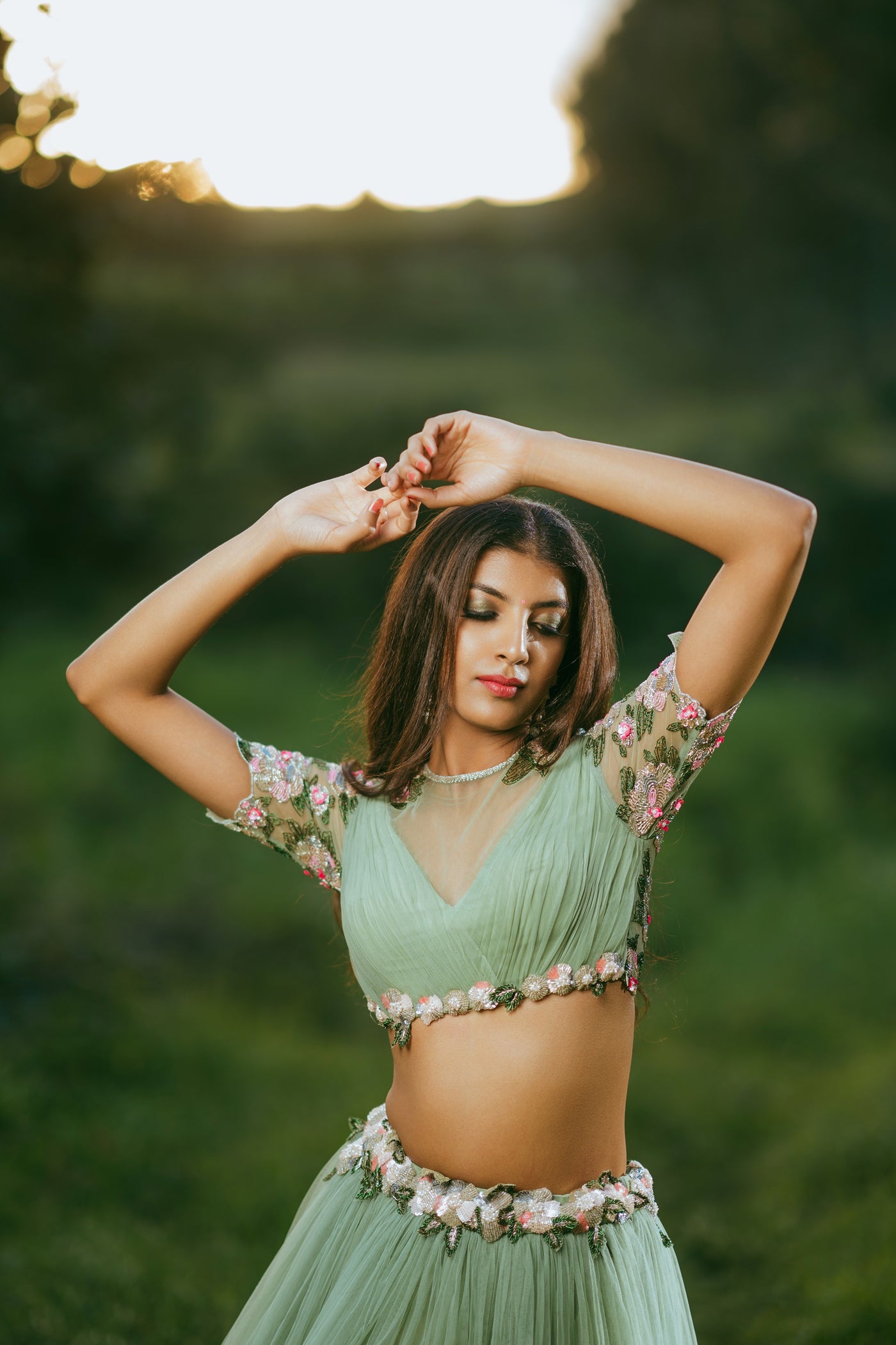 Bayberry- Tulle Lehanga Crop Top – Mahitha Prasad