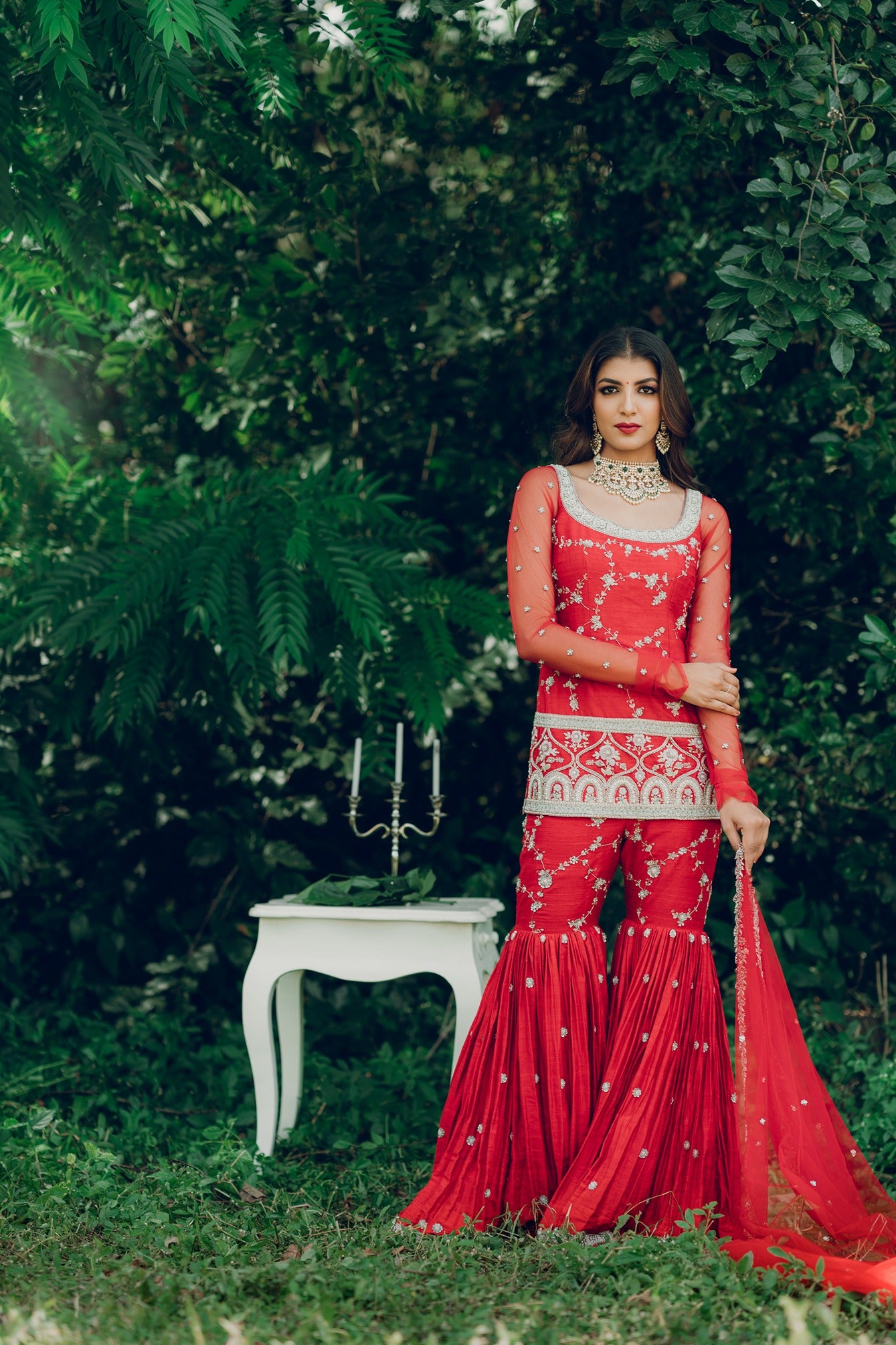 Peony- Red Sharara Set