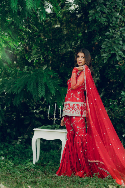 Peony- Red Sharara Set