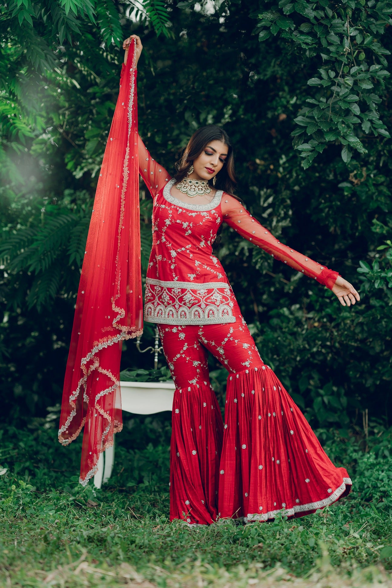 Peony- Red Sharara Set