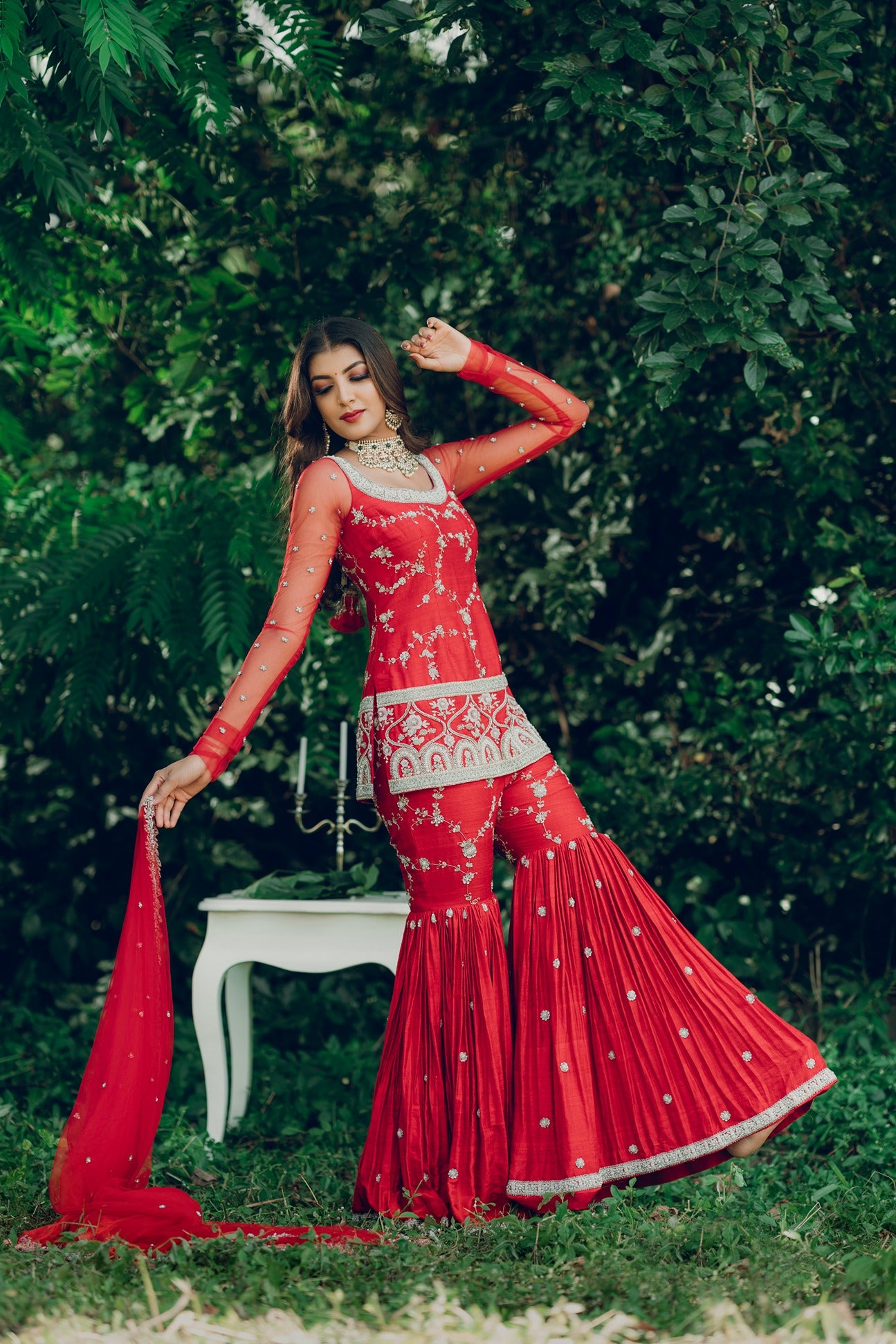 Peony- Red Sharara Set