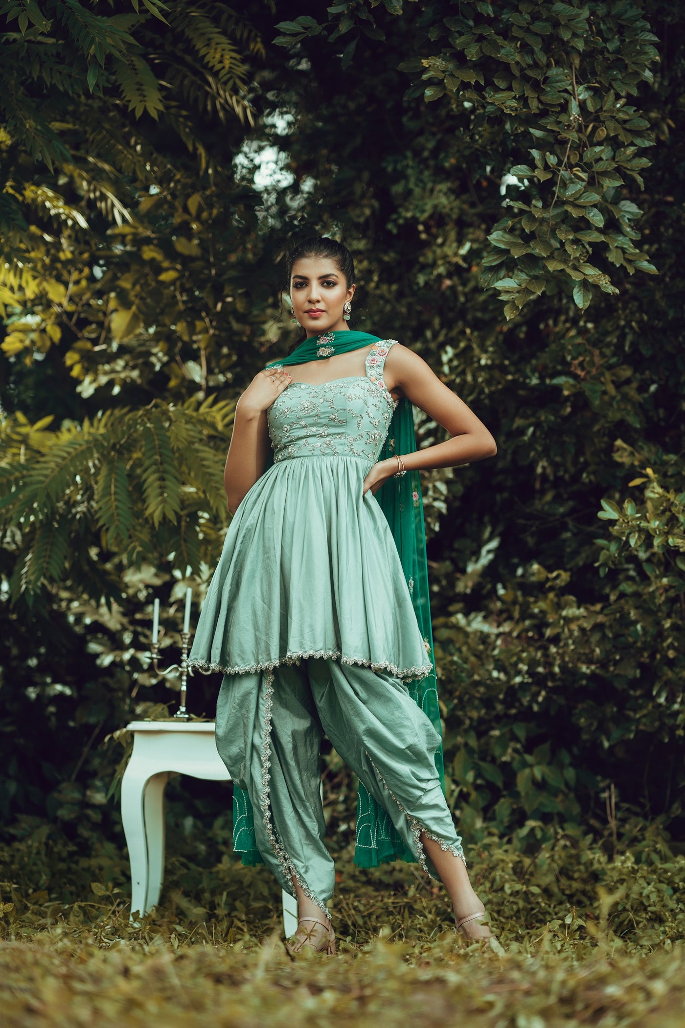 Tulipa- Sage Green Peplum Dhoti Set