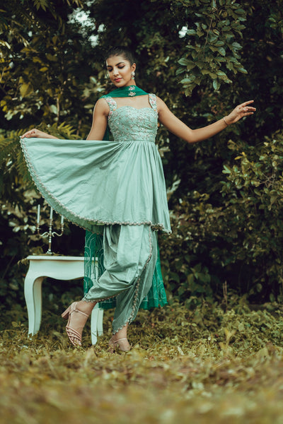 Tulipa- Sage Green Peplum Dhoti Set