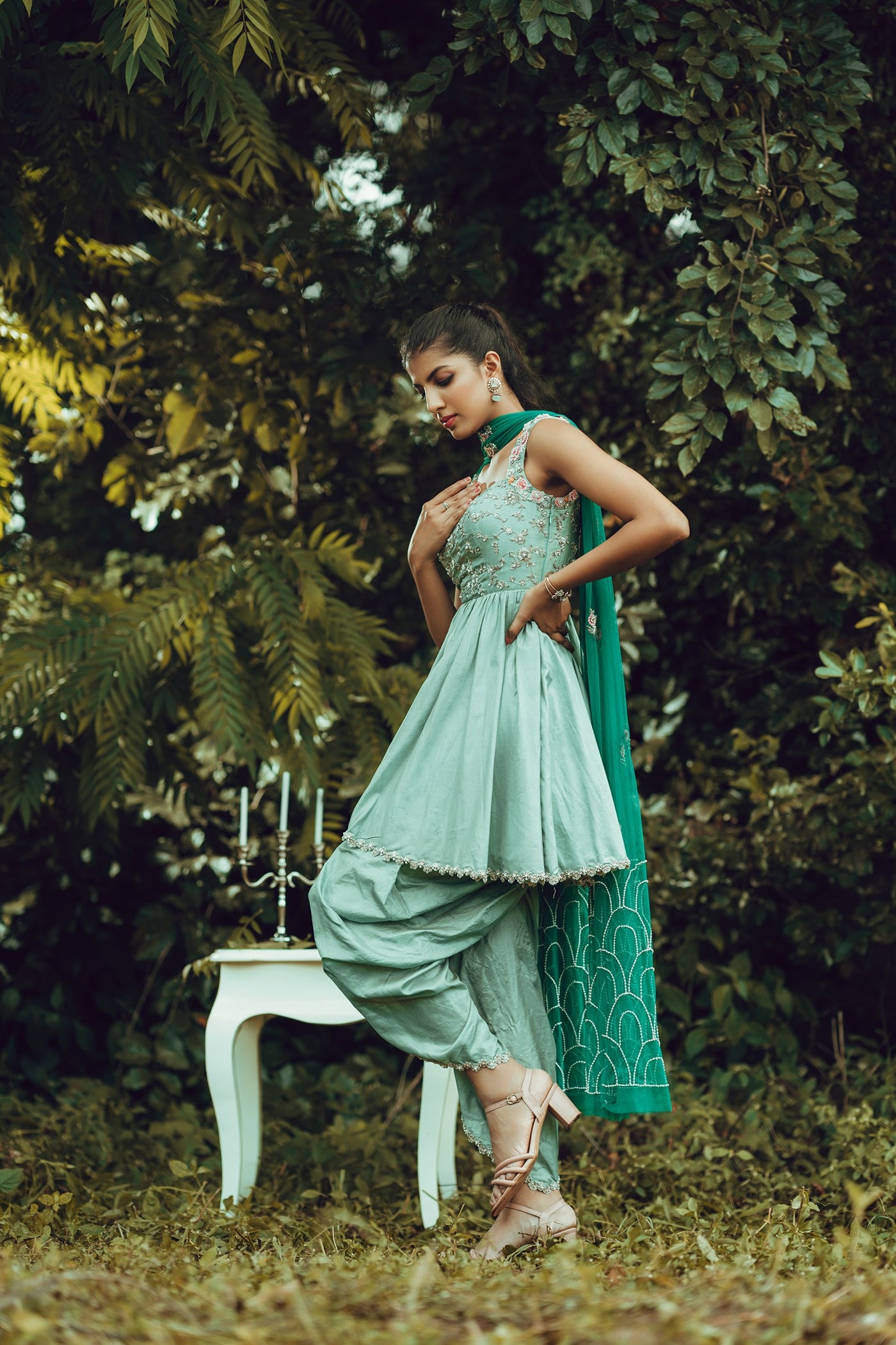 Tulipa- Sage Green Peplum Dhoti Set