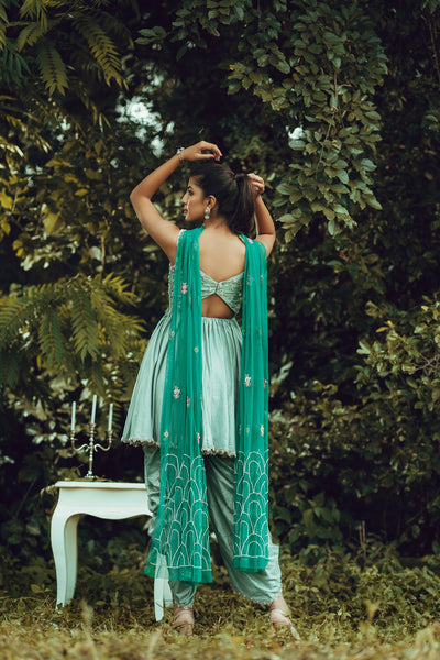 Tulipa- Sage Green Peplum Dhoti Set