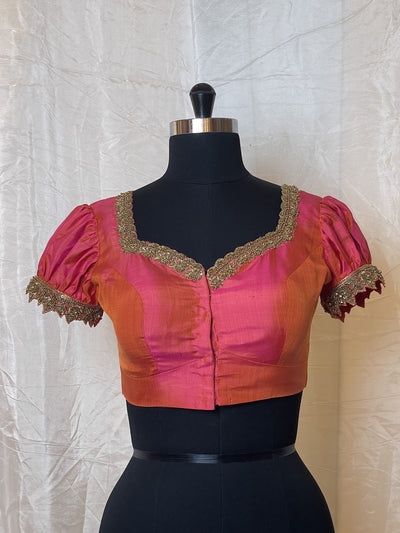 Puff sleeve blouse with zardosi cutedge