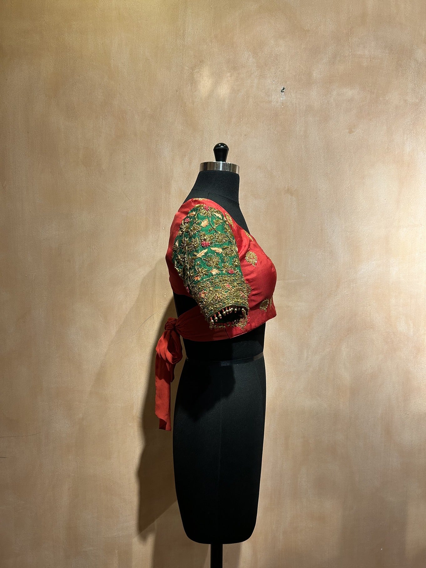 Red and Green Silk Embroidered Blouse