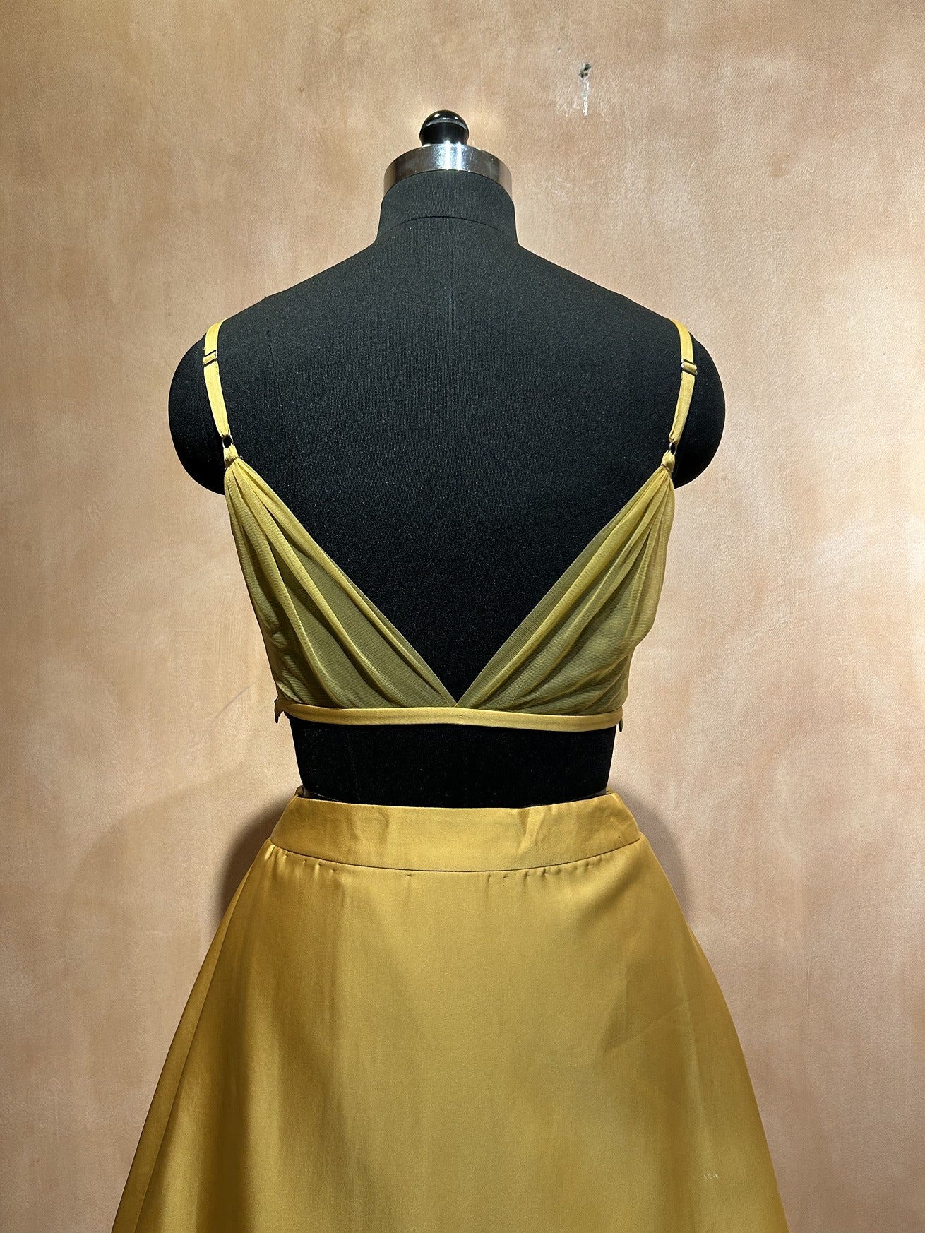 Mild Yellow Satin Skirt & Crop Top