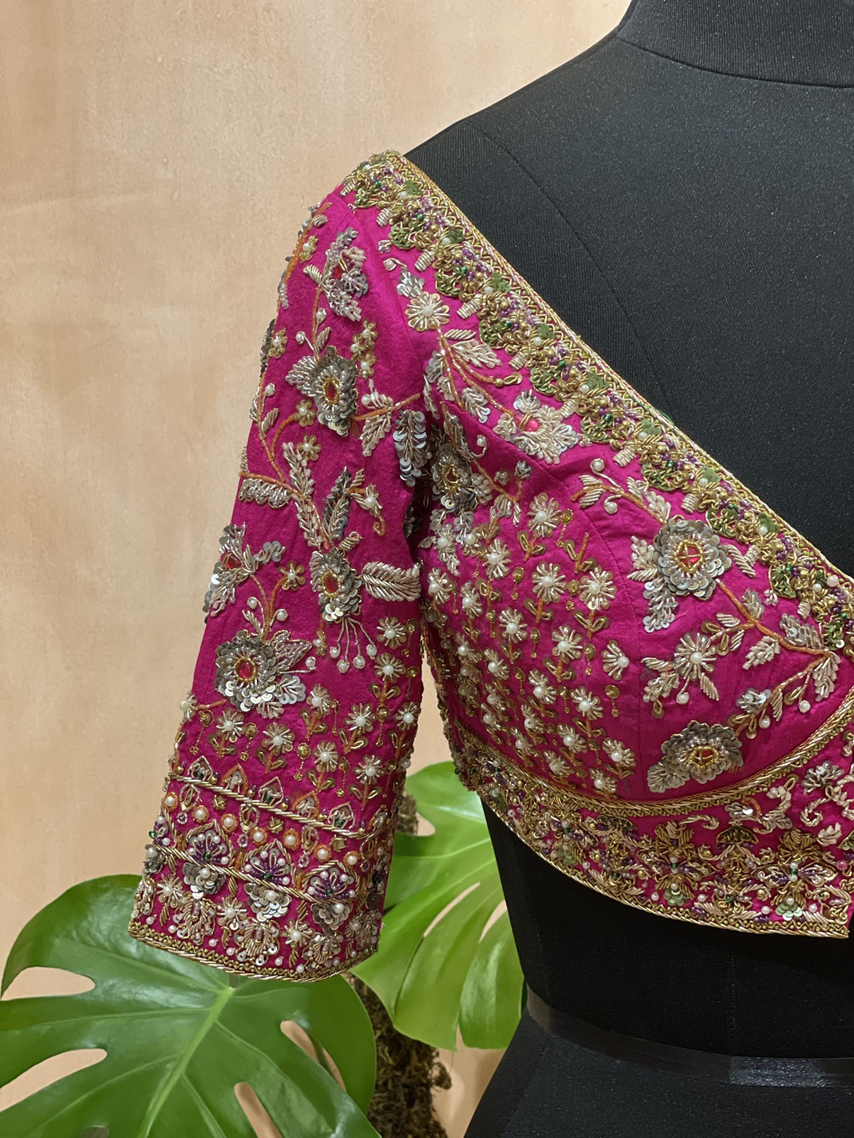Zardosi & Sequin floral embroidered blouse