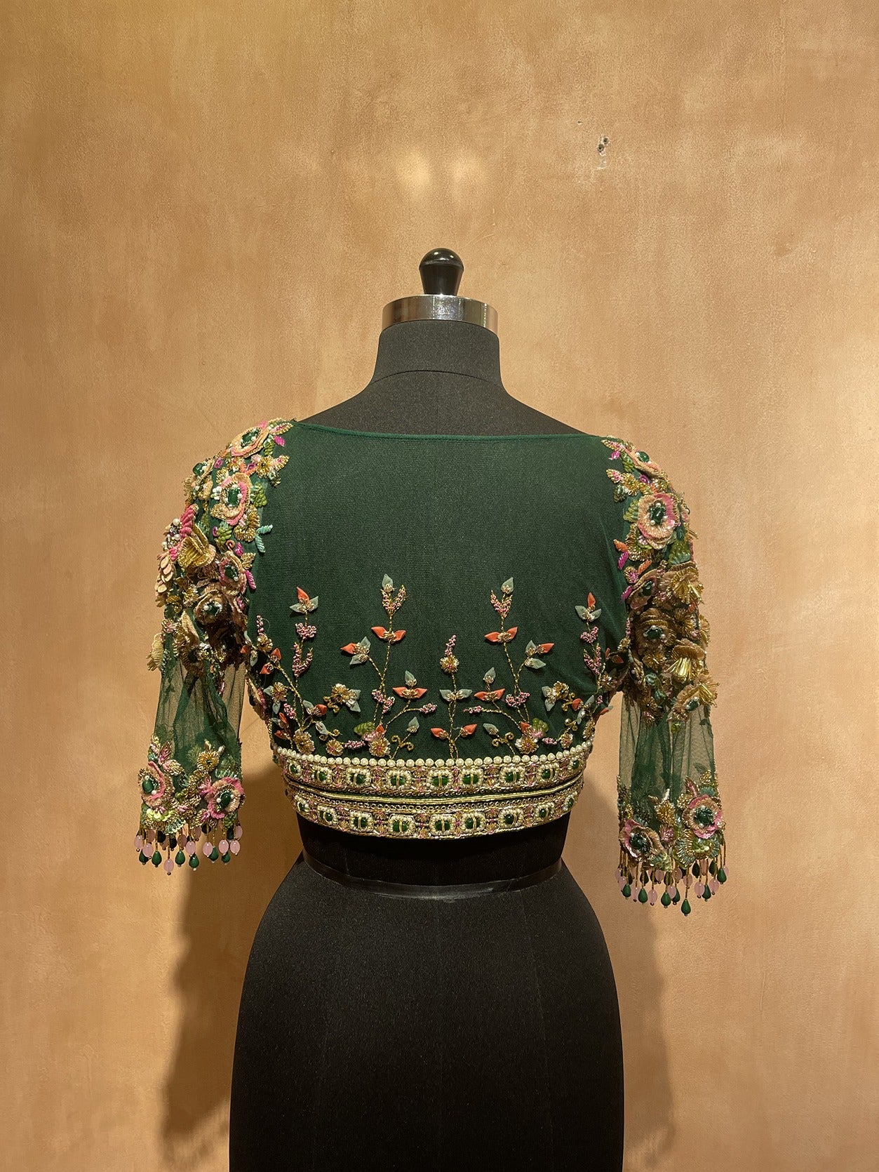 Pleated 3D floral embossed blouse