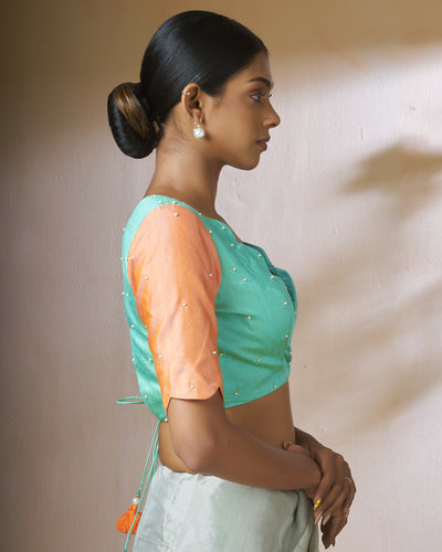 Sea Green Blouse with Scallop Neckline