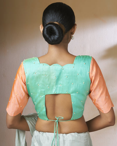 Sea Green Blouse with Scallop Neckline