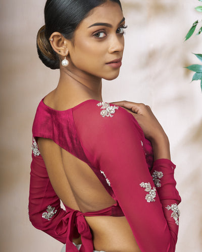 Wine Raw Silk Blouse With Raglan Sleeves