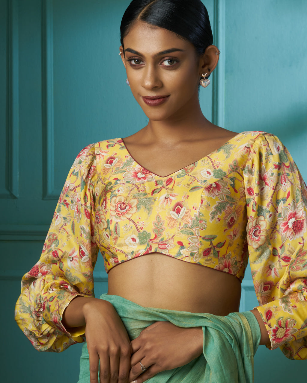 yellow floral print top