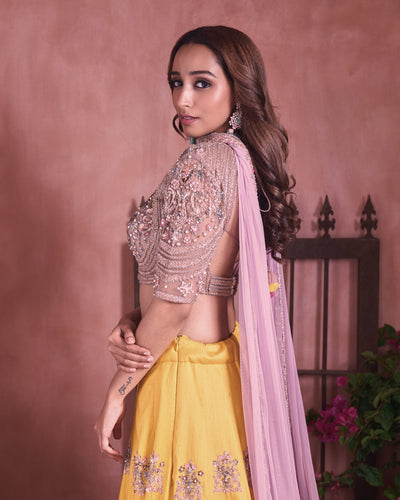 Yellow raw silk embroidered Skirt (Only Skirt)