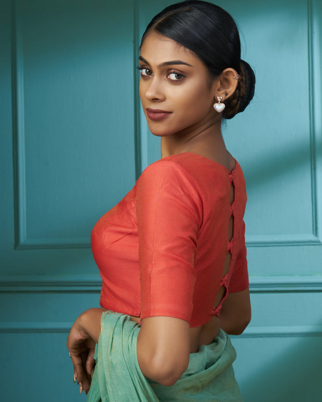 Red Zari Chanderi Blouse With Bow Openings