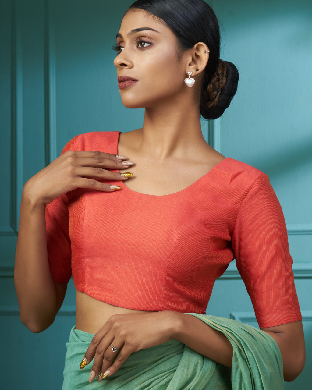 Red Zari Chanderi Blouse With Bow Openings