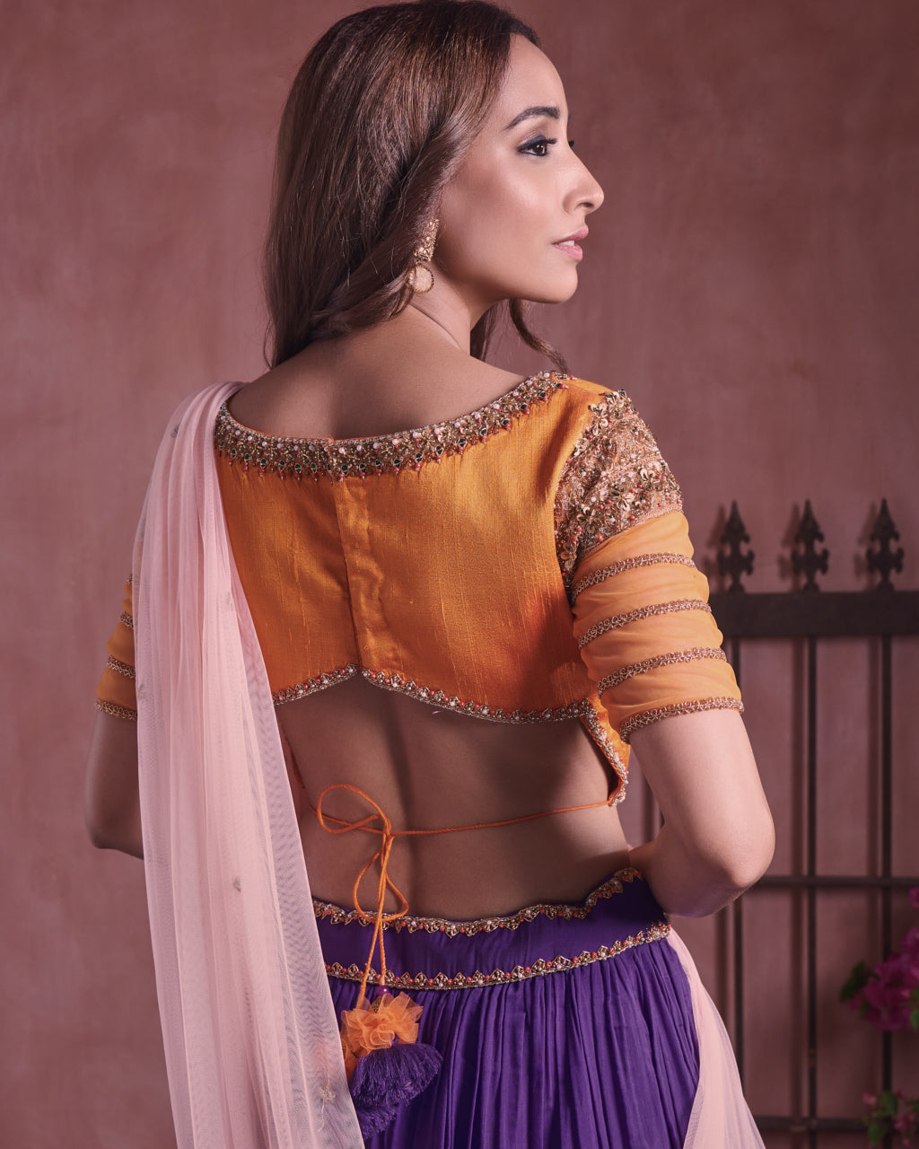 Purple chanderi silk embroidered lehenga set