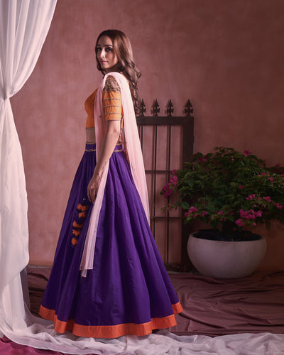 Purple chanderi silk embroidered lehenga set