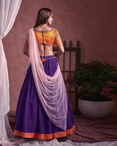 Purple chanderi silk embroidered lehenga set