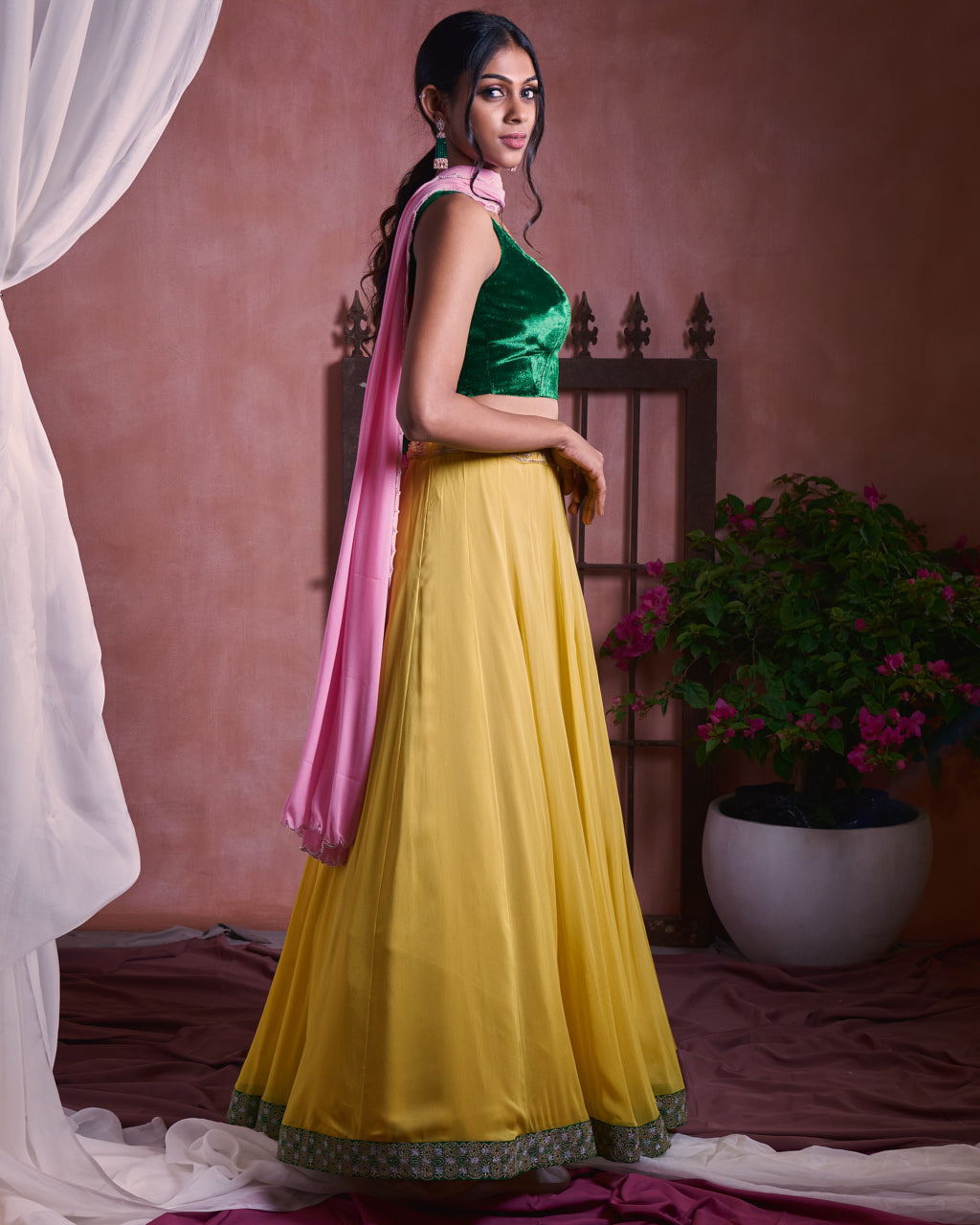 yellow gather lehenga set