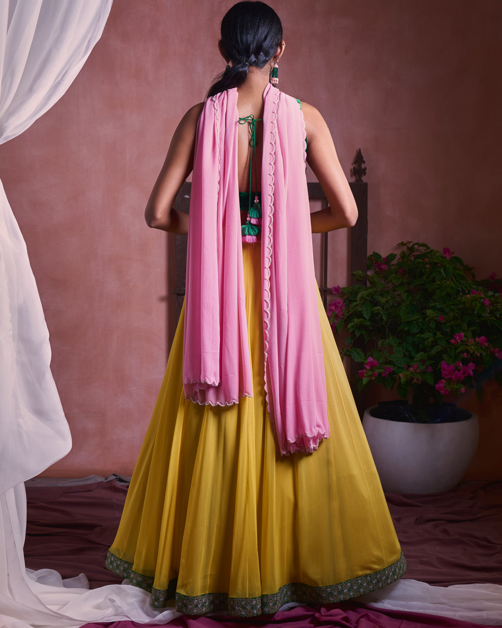 yellow gather lehenga set