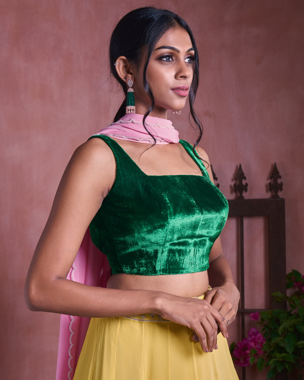 yellow gather lehenga set