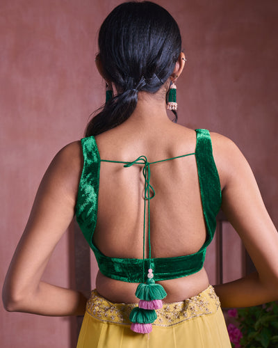 yellow gather lehenga set