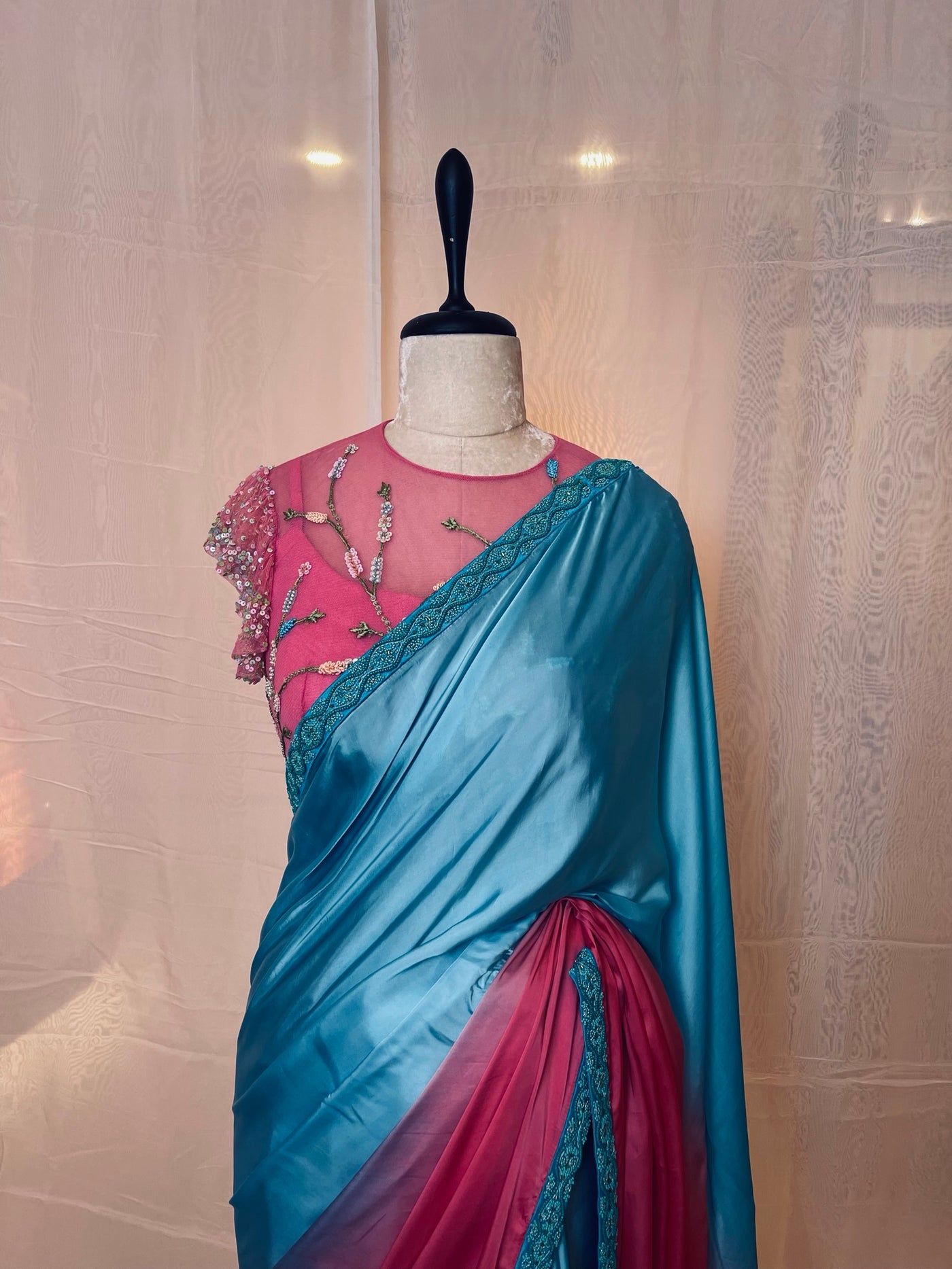 Dual Shade Satin Saree