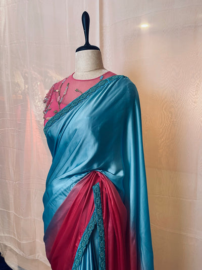 Dual Shade Satin Saree