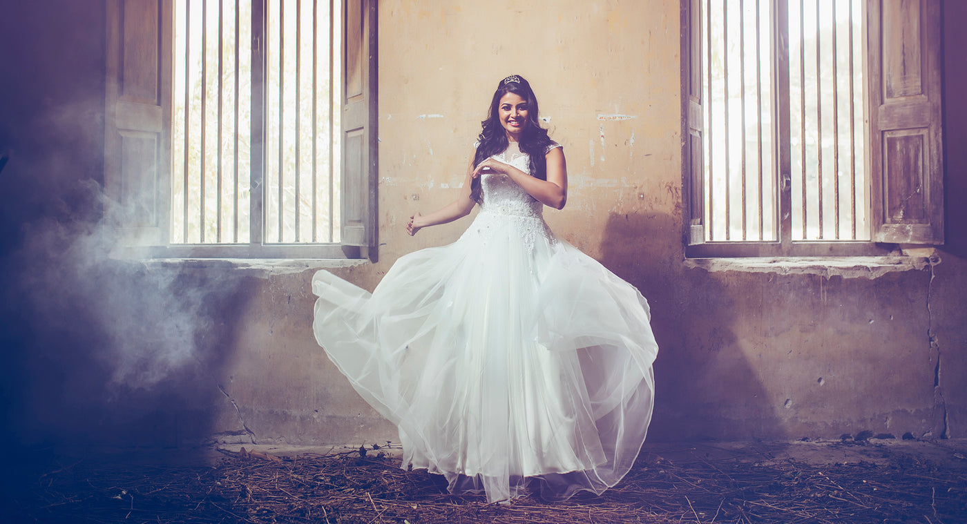 High neck cap sleeve white tulle gown