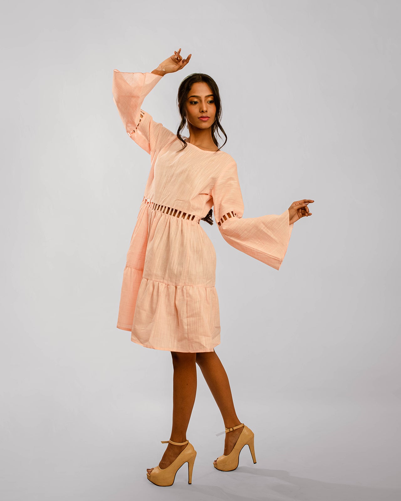 Light Pink Window Detail Tiered Dress