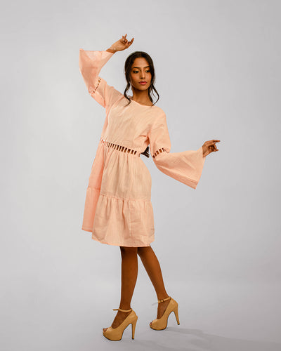 Light Pink Window Detail Tiered Dress
