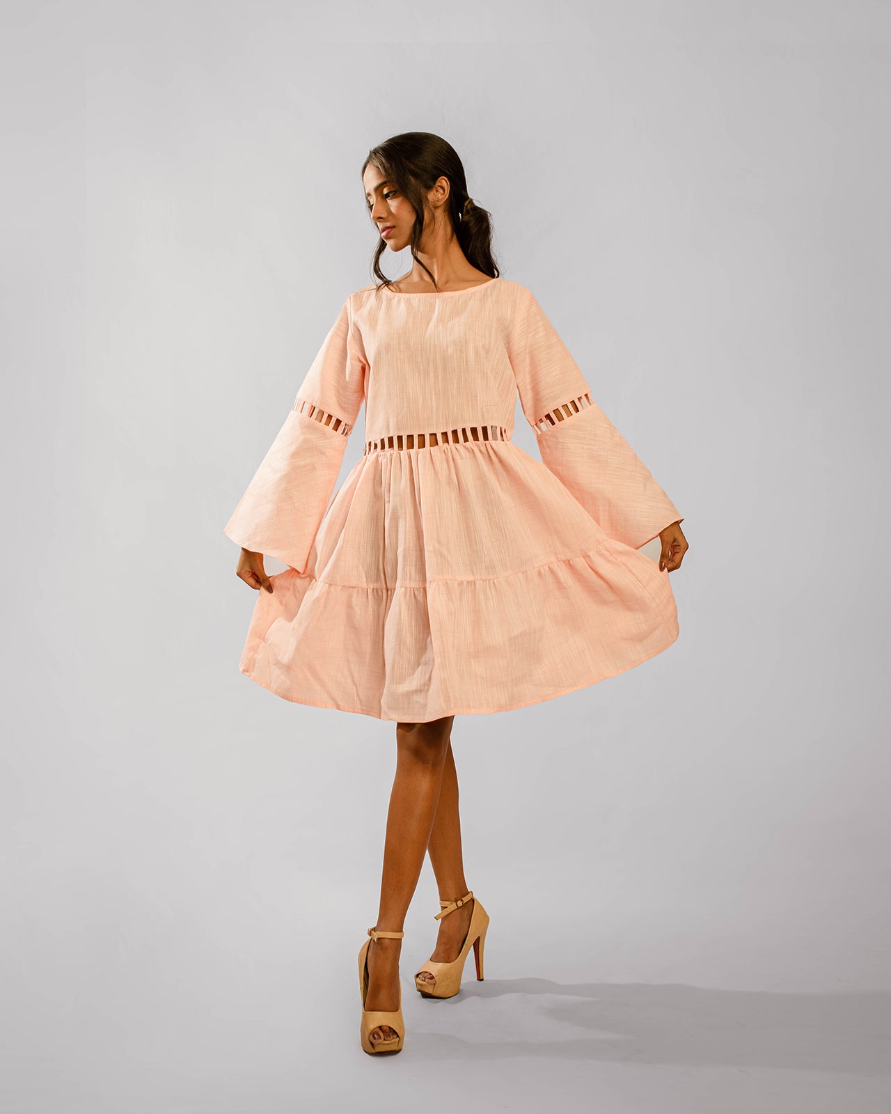 Light Pink Window Detail Tiered Dress
