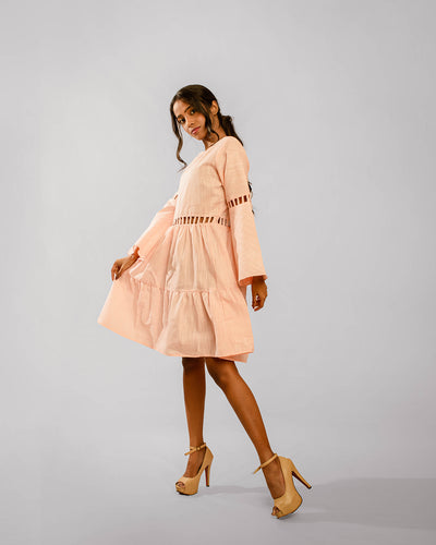 Light Pink Window Detail Tiered Dress