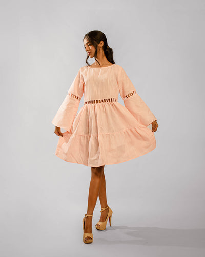Light Pink Window Detail Tiered Dress