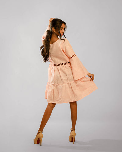 Light Pink Window Detail Tiered Dress
