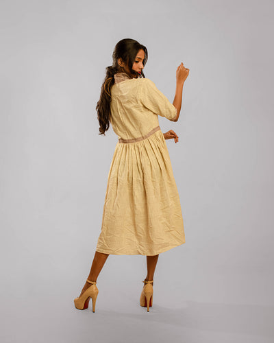 Beige Contrast High Collared Dress